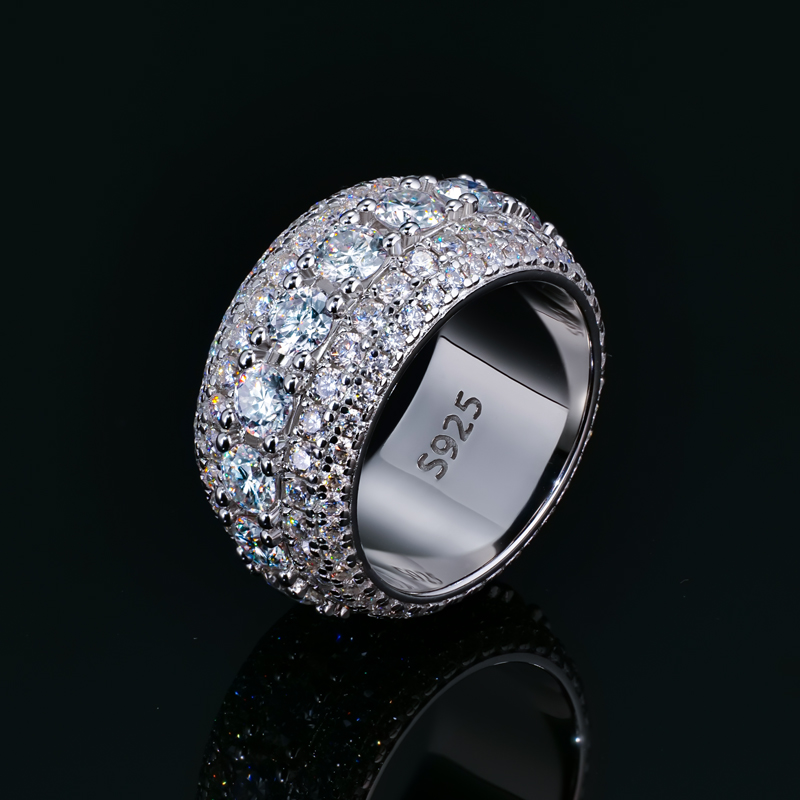 Moissanite Round Cut Band Ring In S925 Sterling Silver Iced Out