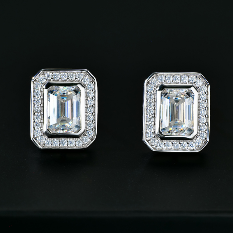Moissanite Emerald Cut Earrings In S925 Sterling Silver Iced Out - Image 3