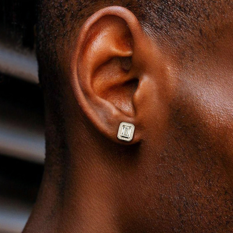 Moissanite Emerald Cut Earrings In S925 Sterling Silver Iced Out - Image 5