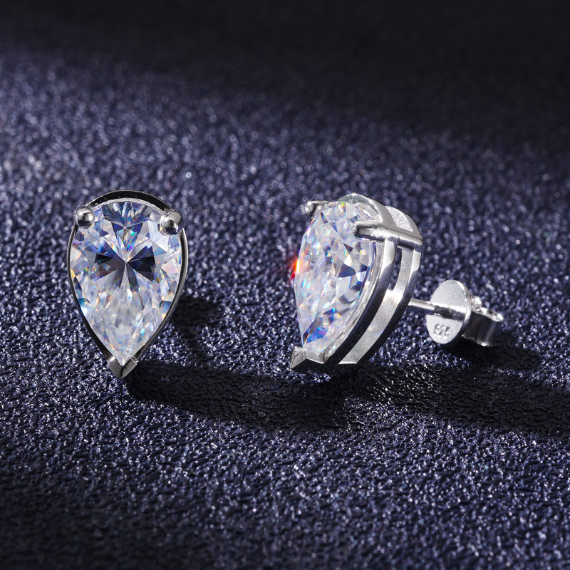 8ctw Moissanite Pear Cut Stud Earrings In S925 Silver Iced Out - Image 5