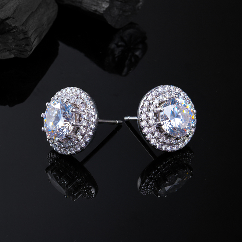 Bold Moissanite Round Cut Double Halo Stud Earrings In S925 Sterling Silver - Image 5