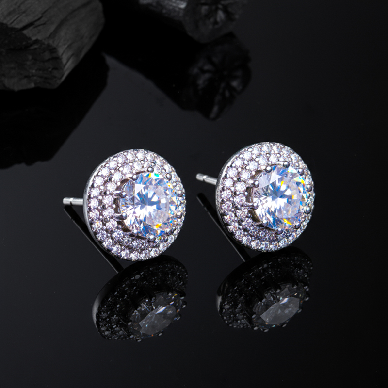 Bold Moissanite Round Cut Double Halo Stud Earrings In S925 Sterling Silver - Image 6