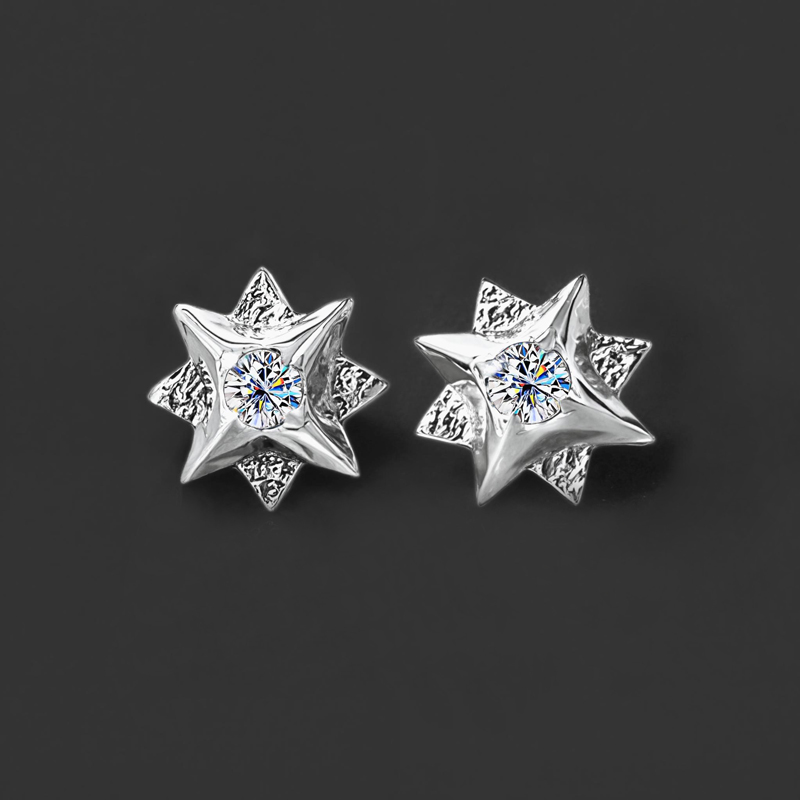 Moissanite Round Cut Polaris North Star Stud Earrings In S925 Sterling - Image 3