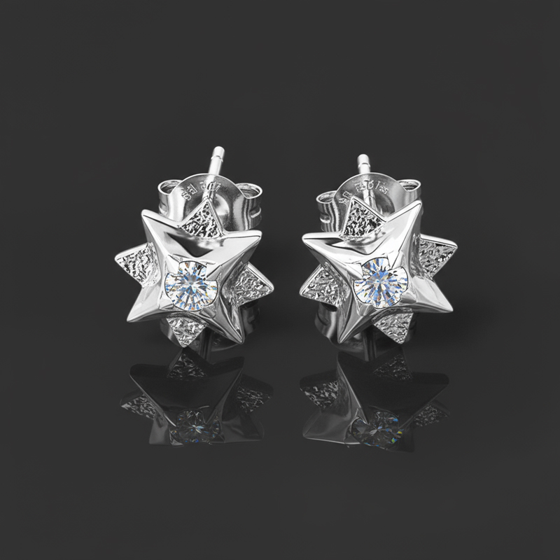 Moissanite Round Cut Polaris North Star Stud Earrings In S925 Sterling - Image 4