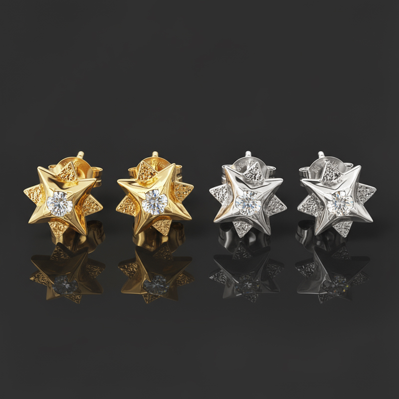 Moissanite Round Cut Polaris North Star Stud Earrings In S925 Sterling - Image 5