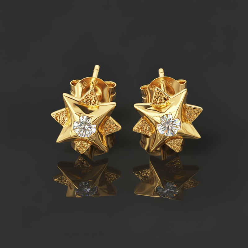 Moissanite Round Cut Polaris North Star Stud Earrings In S925 Sterling - Image 8