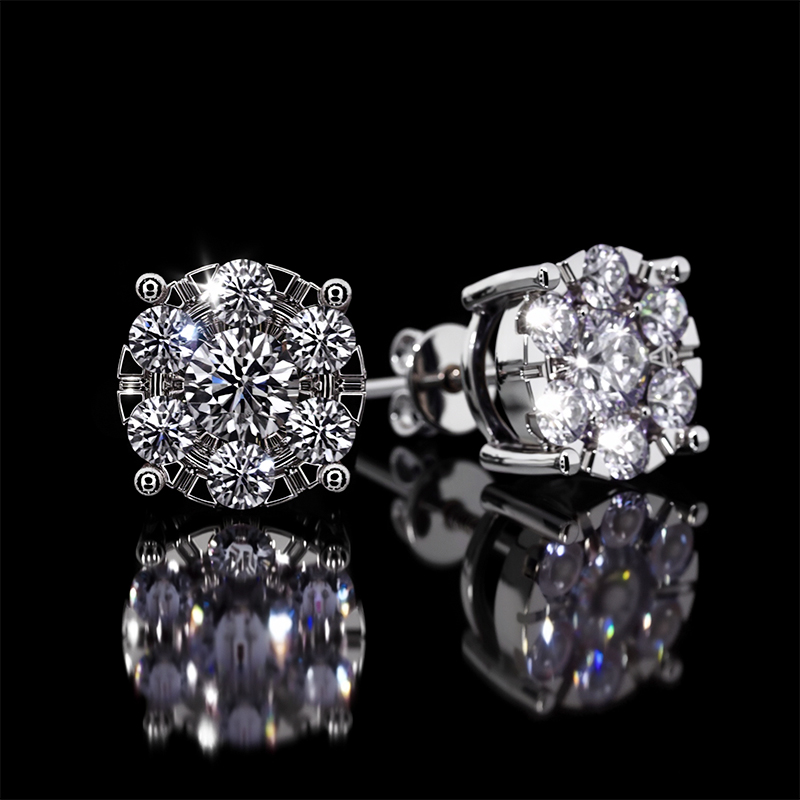 Moissanite Brilliant Round Cut Cluster Stud Earrings In S925 Sterling - Image 3