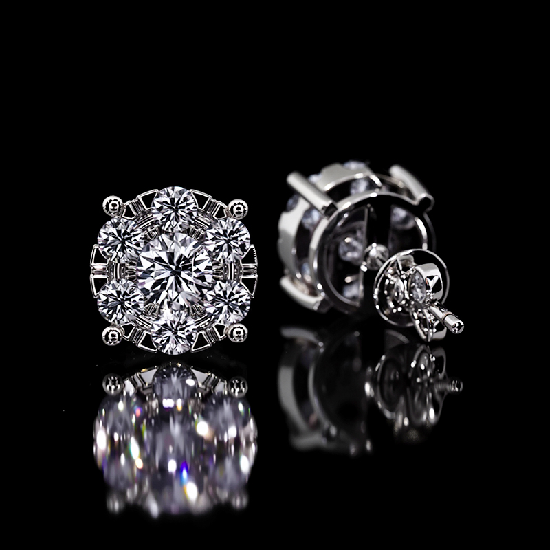 Moissanite Brilliant Round Cut Cluster Stud Earrings In S925 Sterling - Image 5