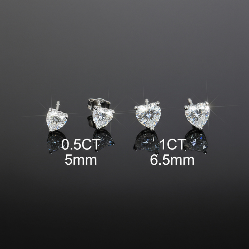 Bold 925s & Vvs Moissanite 0.3ct/0.5ct/0.8ct/1ct Heart Cut Stud Earrings - Image 3