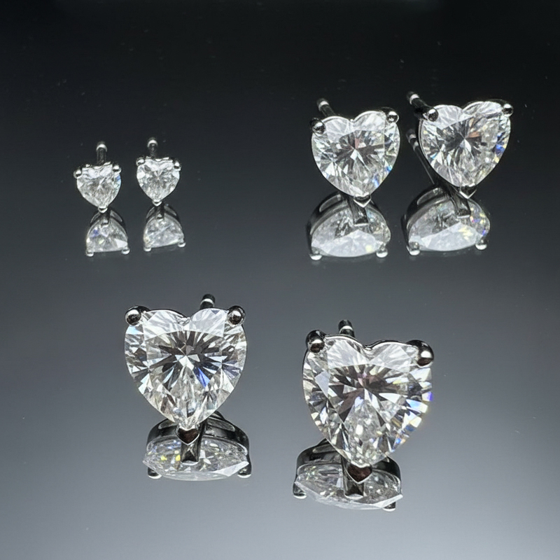 Bold 925s & Vvs Moissanite 0.3ct/0.5ct/0.8ct/1ct Heart Cut Stud Earrings - Image 6