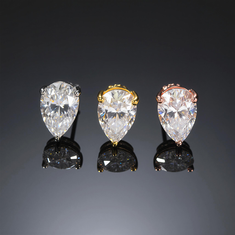 925s & Vvs Moissanite 1ct Pear Cut Stud Earrings With Iced Out Shine