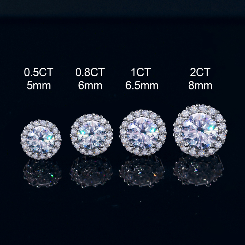 0.5ct/0.8ct/1ct/2ct Certified Vvs1 Moissanite Halo Earrings In S925 Silver