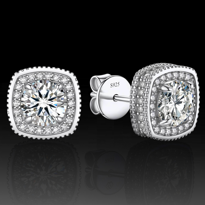 1ct 925s & Vvs Moissanite Cushion Cut Halo Stud Earrings Iced Out - Image 5