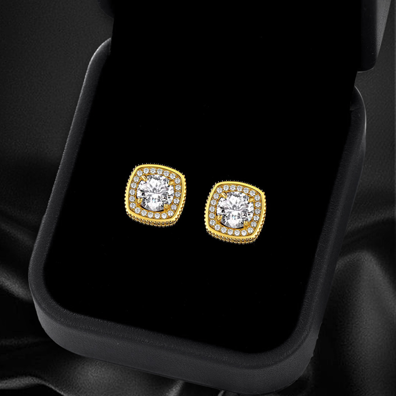 1ct 925s & Vvs Moissanite Cushion Cut Halo Stud Earrings Iced Out - Image 9