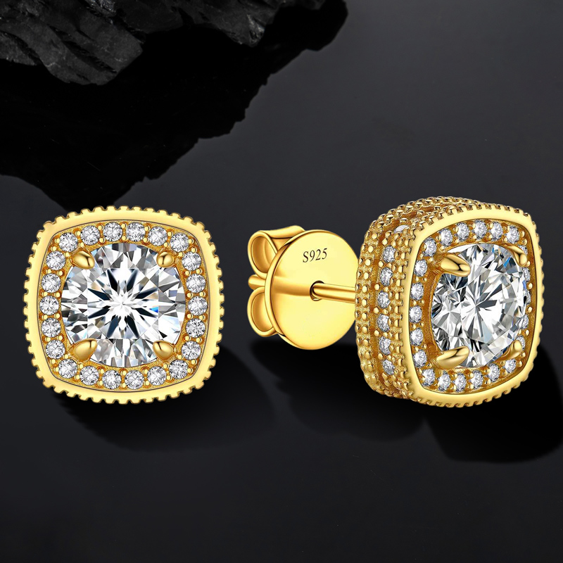 1ct 925s & Vvs Moissanite Cushion Cut Halo Stud Earrings Iced Out - Image 10
