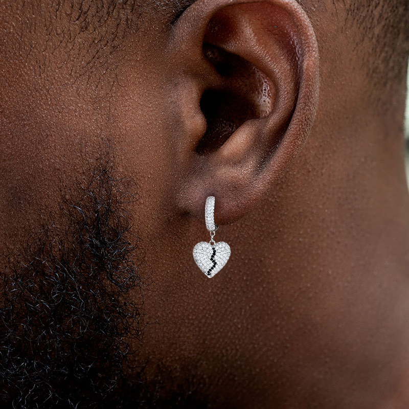 925s & Vvs Moissanite Black & White Broken Heart Iced Out Out Drop Earrings - Image 4