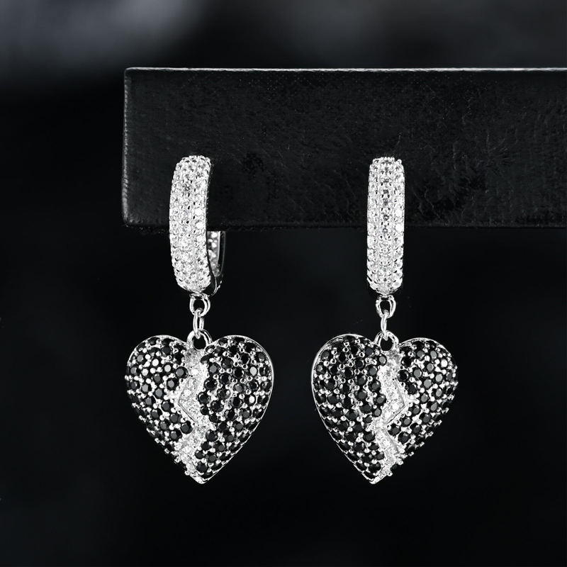 925s & Vvs Moissanite Black & White Broken Heart Iced Out Out Drop Earrings - Image 5