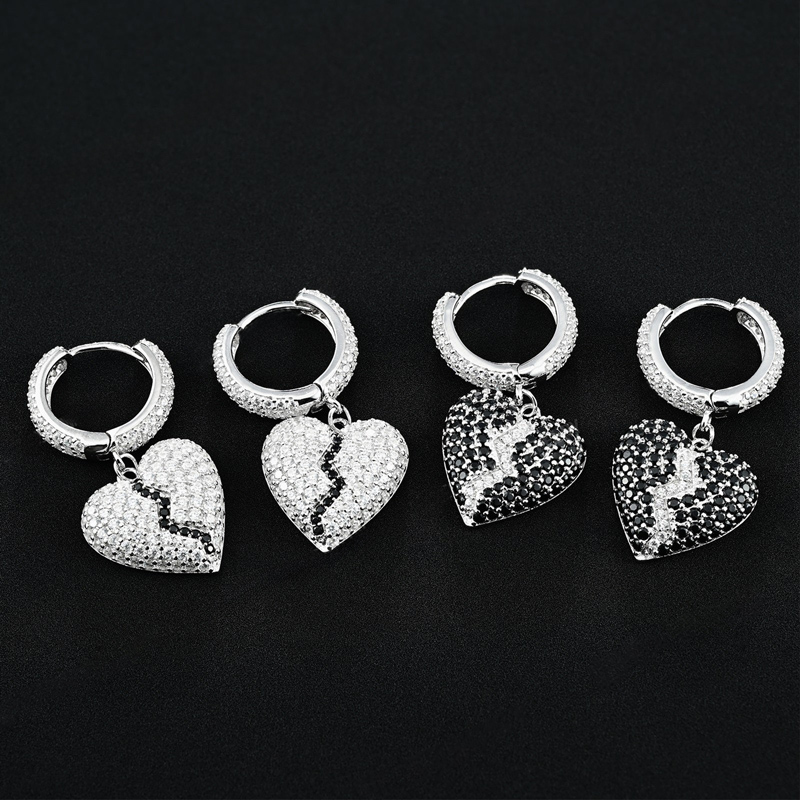 925s & Vvs Moissanite Black & White Broken Heart Iced Out Out Drop Earrings - Image 7