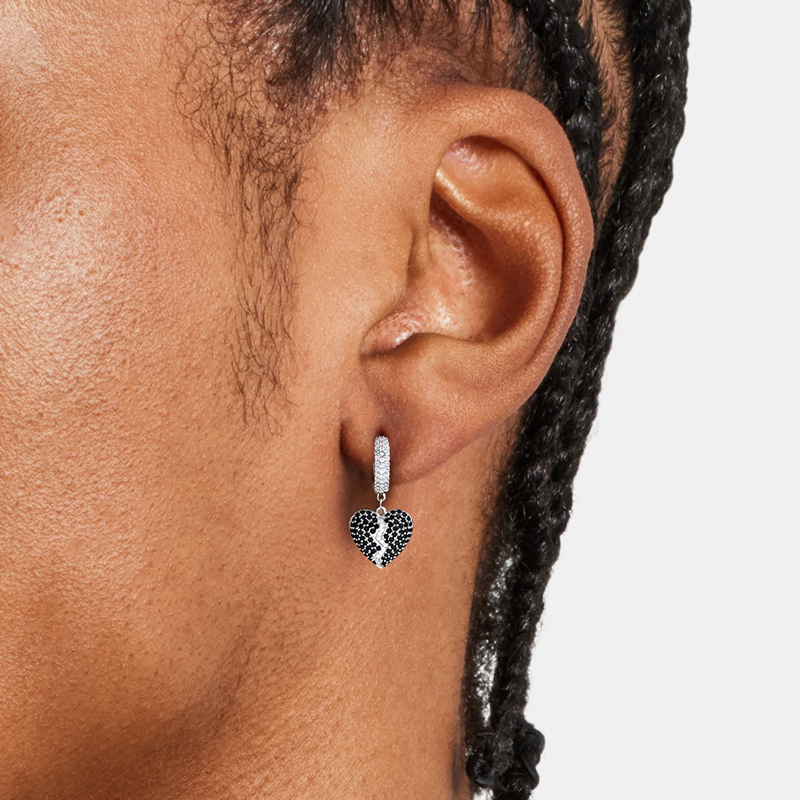 925s & Vvs Moissanite Black & White Broken Heart Iced Out Out Drop Earrings - Image 9
