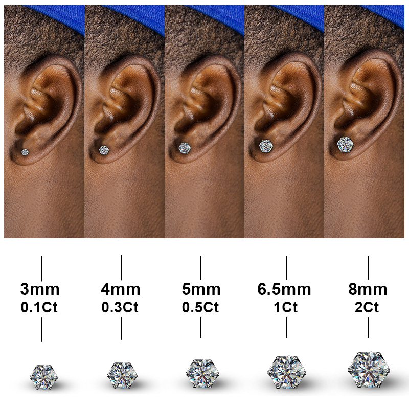 925s & Vvs Moissanite 0.1ct/0.3ct/0.5ct/1ct/2ct Solitaire Stud Earrings - Image 5