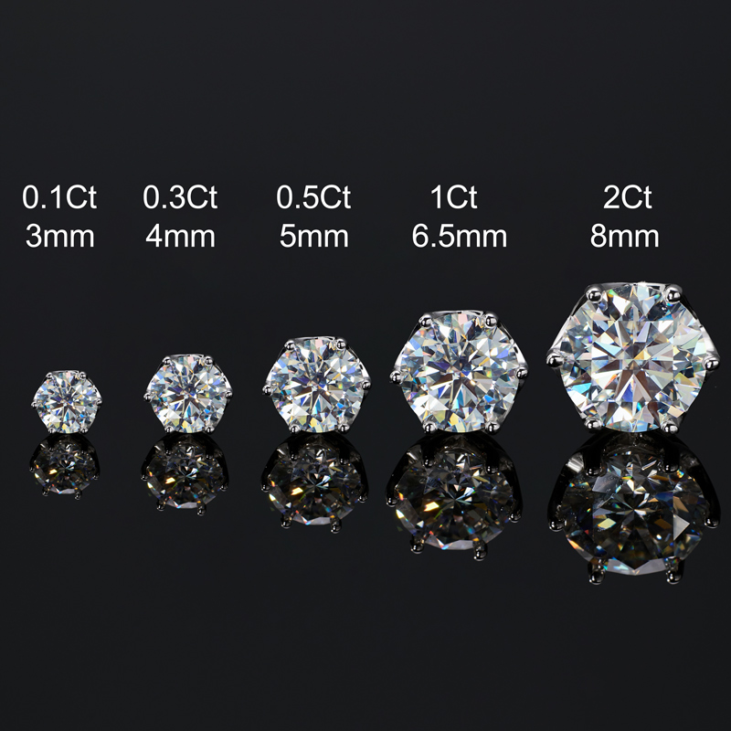 925s & Vvs Moissanite 0.1ct/0.3ct/0.5ct/1ct/2ct Solitaire Stud Earrings