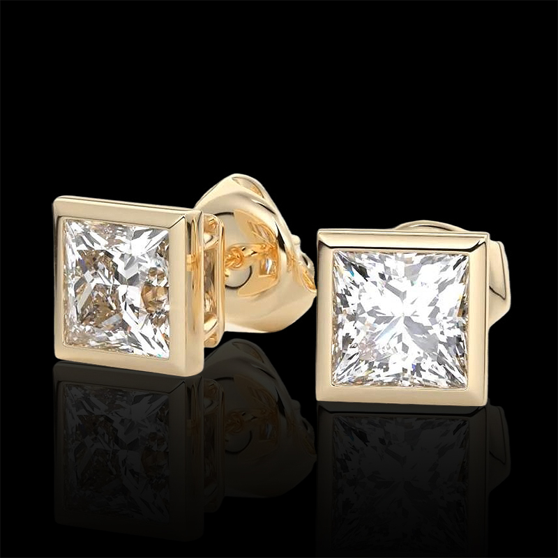 925s & Vvs Moissanite Princess Cut Bezel Set Diamond Stud Earrings Iced Out - Image 5
