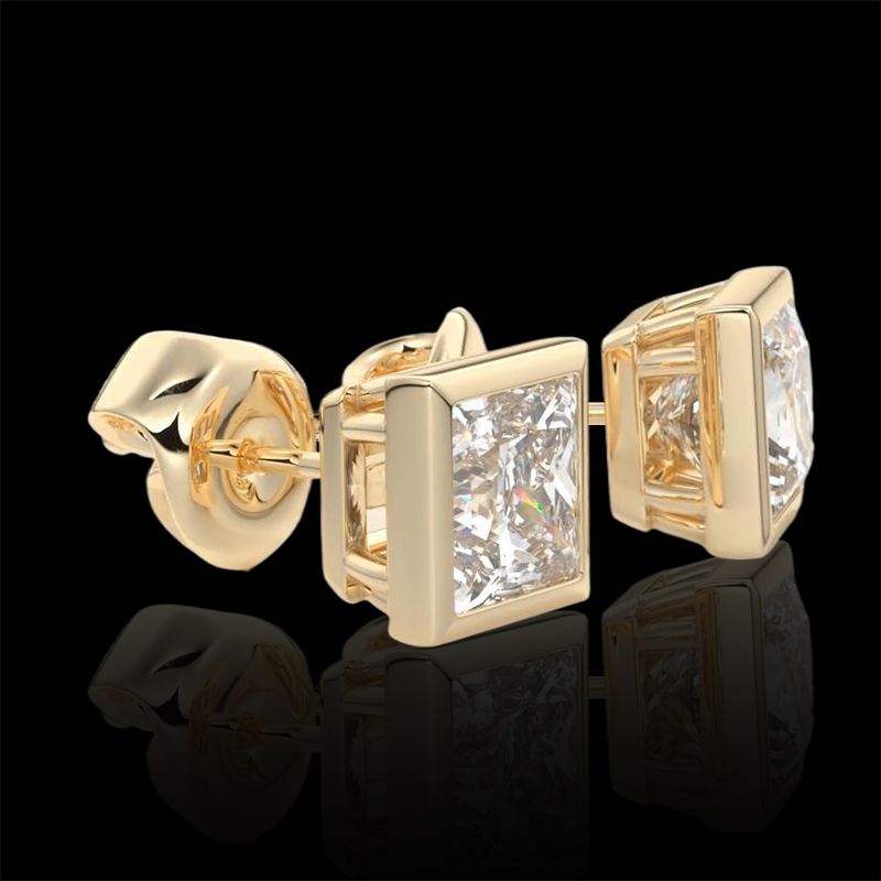 925s & Vvs Moissanite Princess Cut Bezel Set Diamond Stud Earrings Iced Out - Image 6