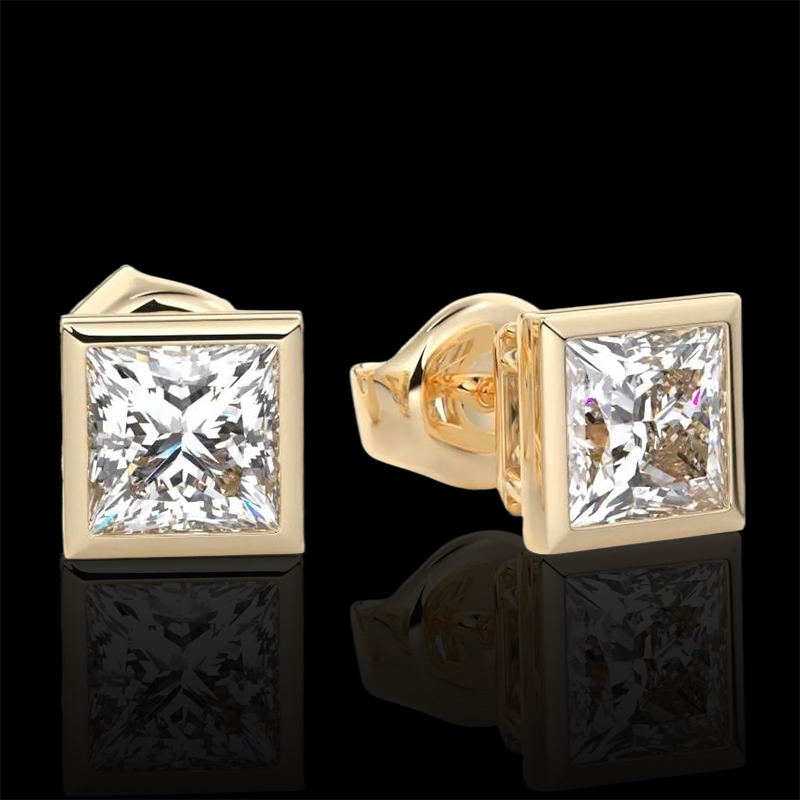 925s & Vvs Moissanite Princess Cut Bezel Set Diamond Stud Earrings Iced Out