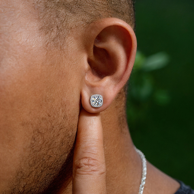 925s & Vvs Moissanite Magnetic Non-piercing Halo Earrings Iced Out - Image 4