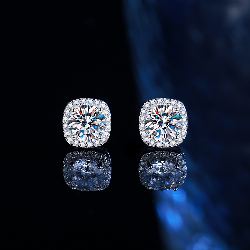 925s & Vvs Moissanite Magnetic Non-piercing Halo Earrings Iced Out - Image 5