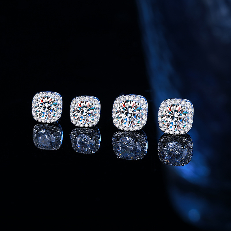 925s & Vvs Moissanite Magnetic Non-piercing Halo Earrings Iced Out - Image 6