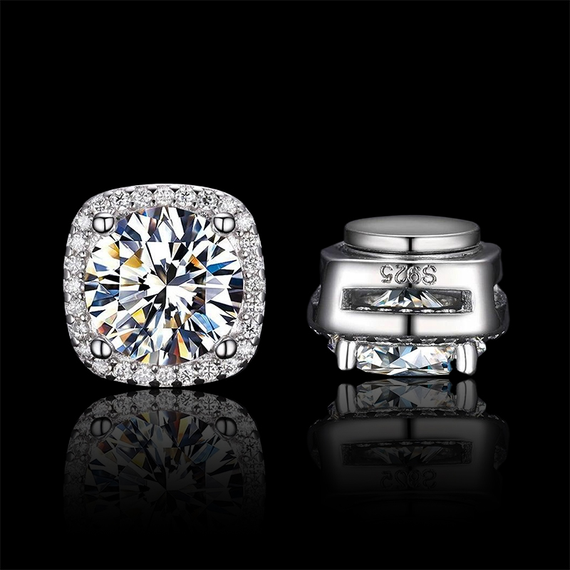 925s & Vvs Moissanite Magnetic Non-piercing Halo Earrings Iced Out