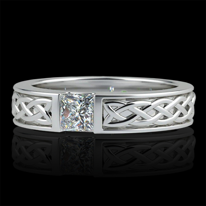 925s & Vvs Moissanite Celtic Knot Princess Cut Engagement Ring Iced Out - Image 4