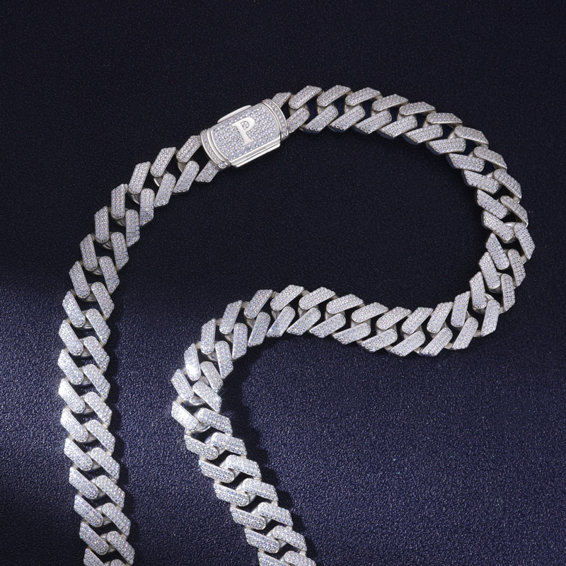 925s & Vvs Moissanite 12mm Initial Letter Prong Cuban Link Chain Iced Out - Image 4