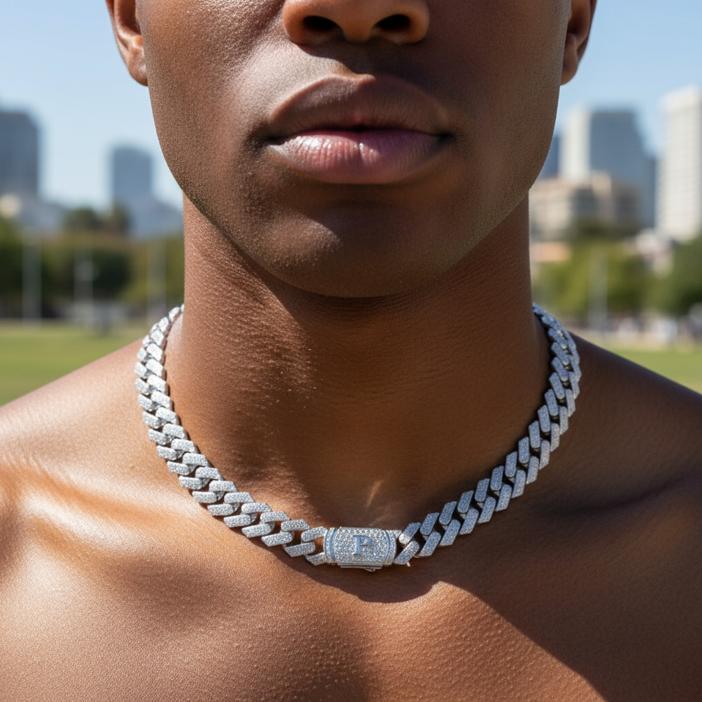925s & Vvs Moissanite 12mm Initial Letter Prong Cuban Link Chain Iced Out - Image 7