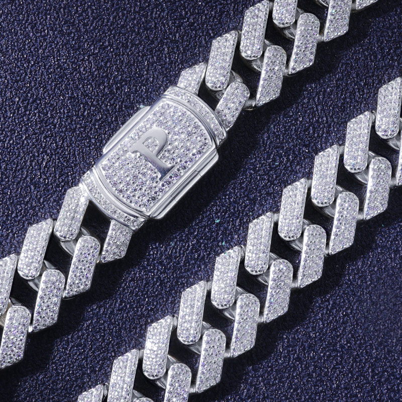 925s & Vvs Moissanite 12mm Initial Letter Prong Cuban Link Chain Iced Out
