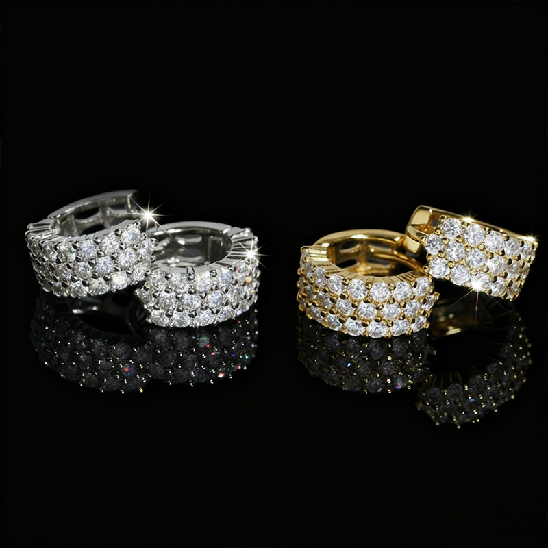 925s & Vvs Moissanite 3-row Hoop Earrings Iced Out Shine With Street Luxury - Image 5