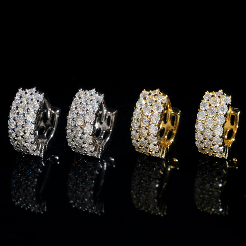 925s & Vvs Moissanite 3-row Hoop Earrings Iced Out Shine With Street Luxury