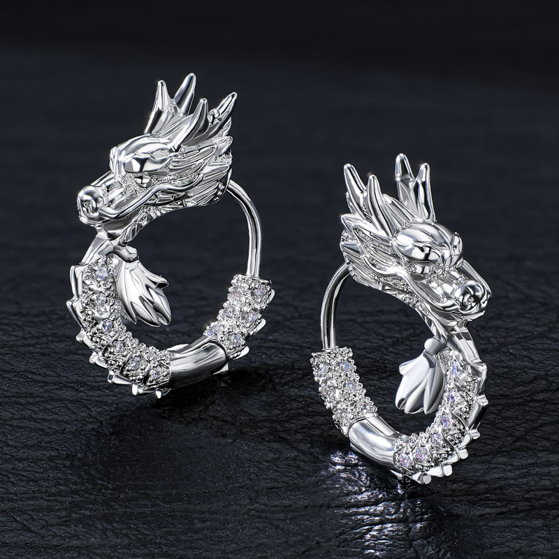 Iced Out Out Dragon Hoop Earrings Moissanite With Street Luxury Shine