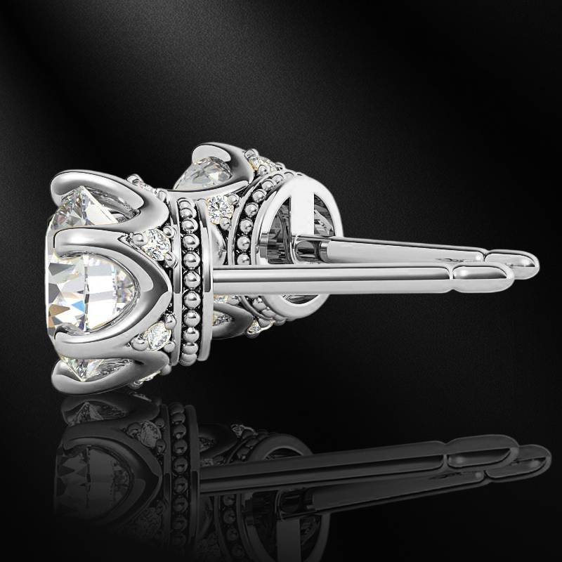 Moissanite Round Cut 6-prong Crown Stud Earrings With Iced Out Shine - Image 3