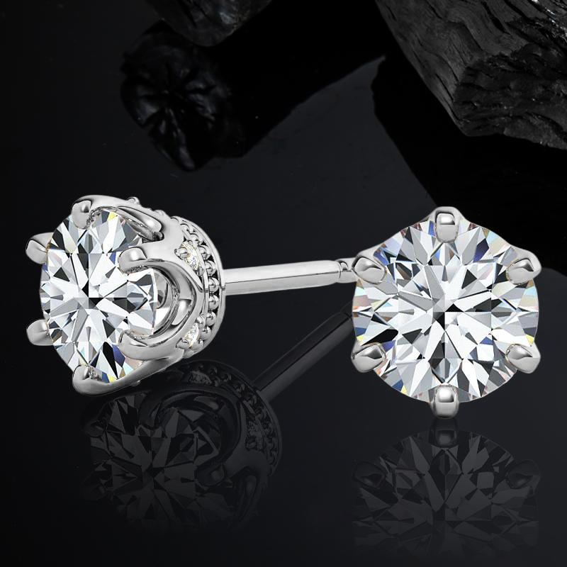 Moissanite Round Cut 6-prong Crown Stud Earrings With Iced Out Shine - Image 4