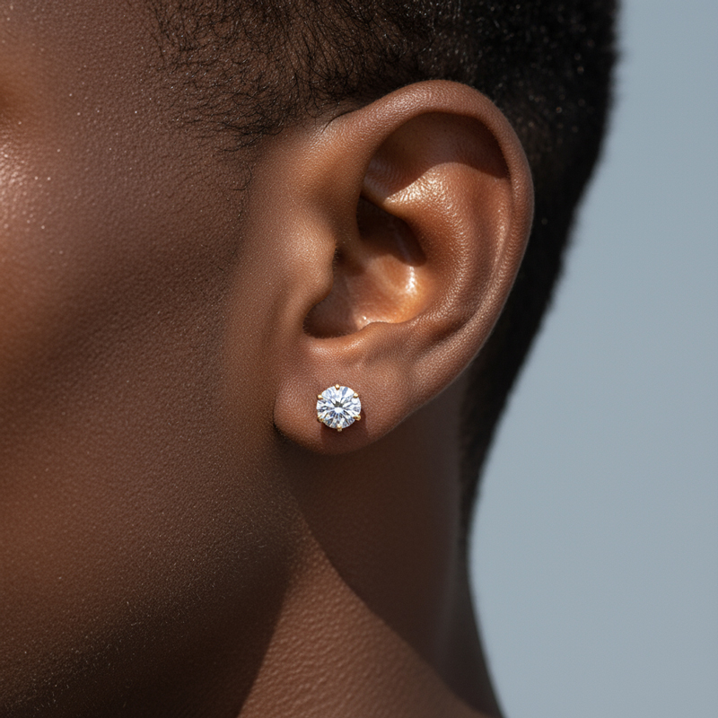 Moissanite Round Cut 6-prong Crown Stud Earrings With Iced Out Shine - Image 5