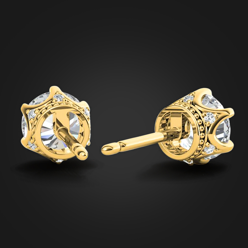 Moissanite Round Cut 6-prong Crown Stud Earrings With Iced Out Shine - Image 6