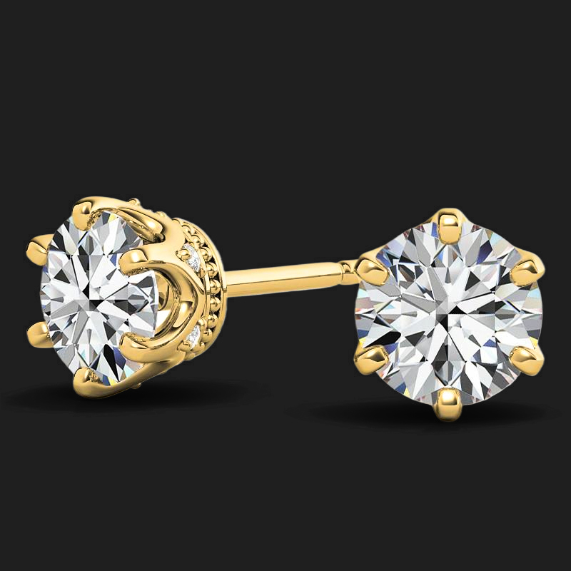 Moissanite Round Cut 6-prong Crown Stud Earrings With Iced Out Shine - Image 8