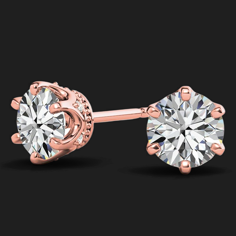Moissanite Round Cut 6-prong Crown Stud Earrings With Iced Out Shine - Image 10