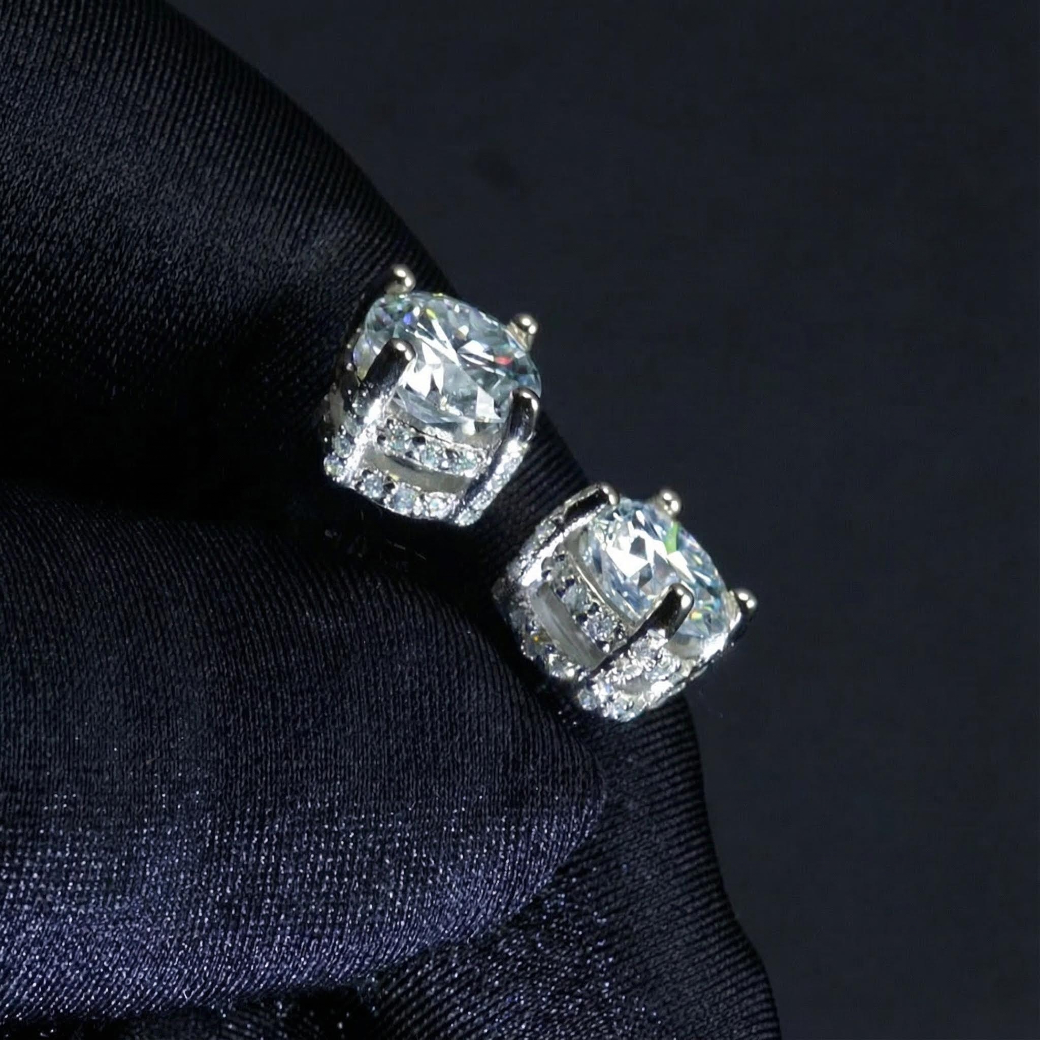 Certified Vvs1 Moissanite Full Paved Earrings In Sterling Silver Iced Out - Image 3