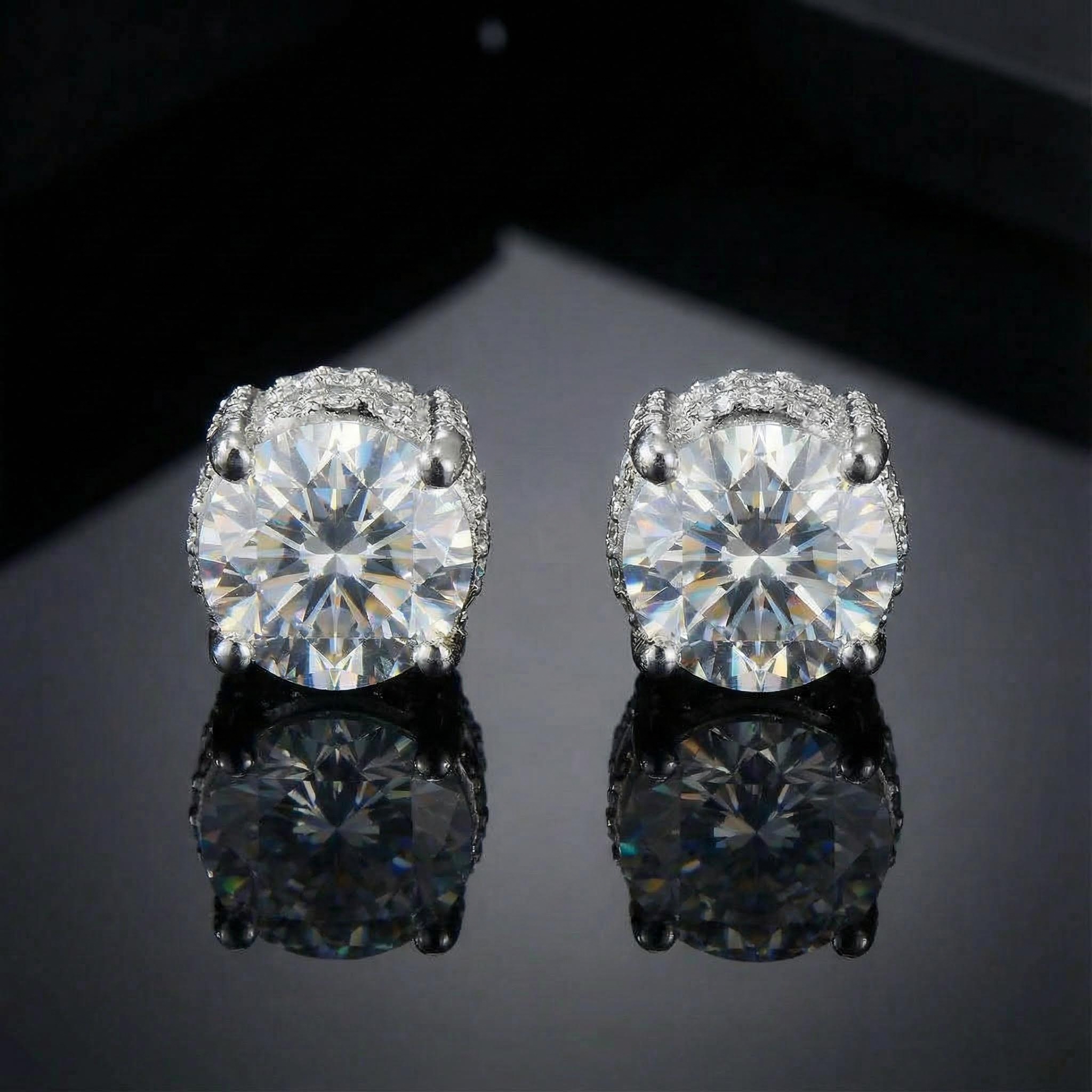 Certified Vvs1 Moissanite Full Paved Earrings In Sterling Silver Iced Out