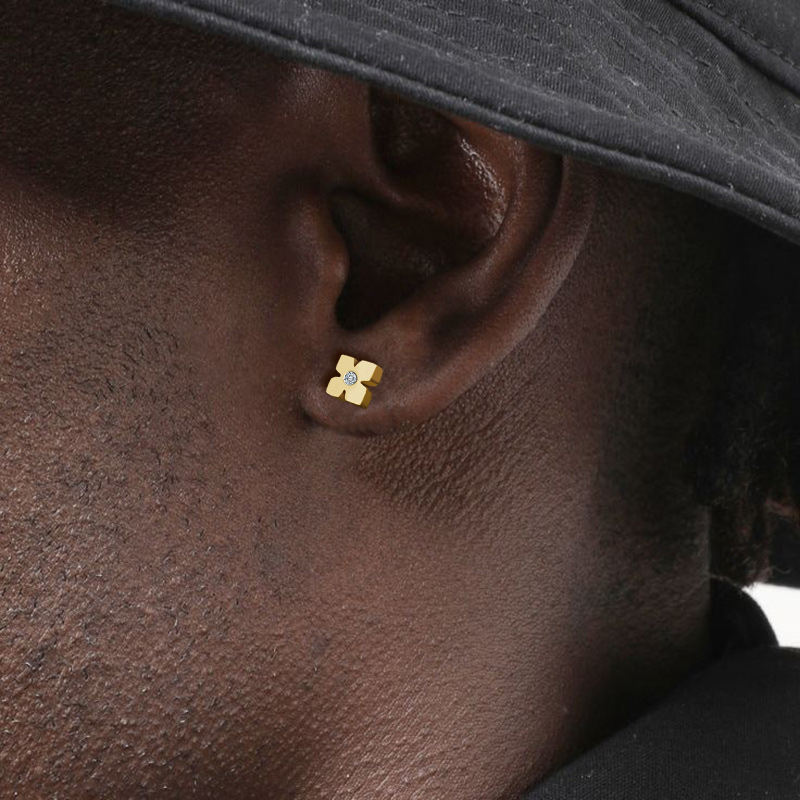 925s & Vvs Moissanite Square Cross Stud Earrings In Gold Iced Out - Image 3