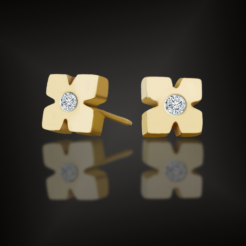 925s & Vvs Moissanite Square Cross Stud Earrings In Gold Iced Out