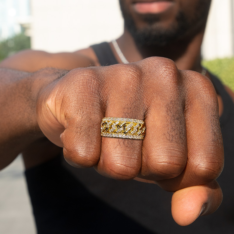 1 Ctw 925s & Vvs Moissanite Cuban Link Ring In Gold With Iced Out Shine - Image 3
